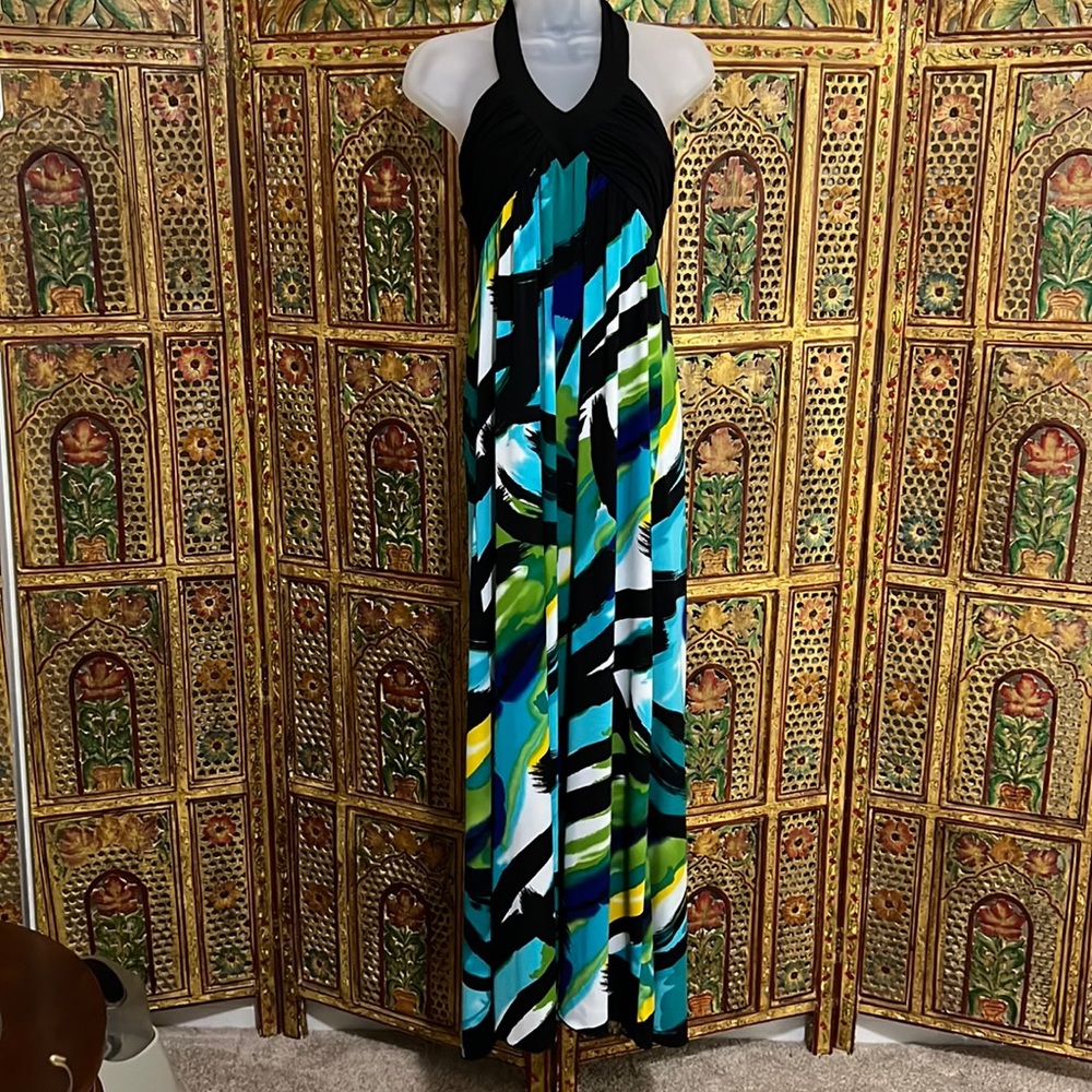 Black and Shades of Aqua Blue Maxi Dress -Size M